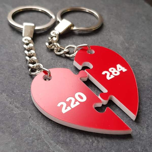 Amicable numbers heart keyring valentines